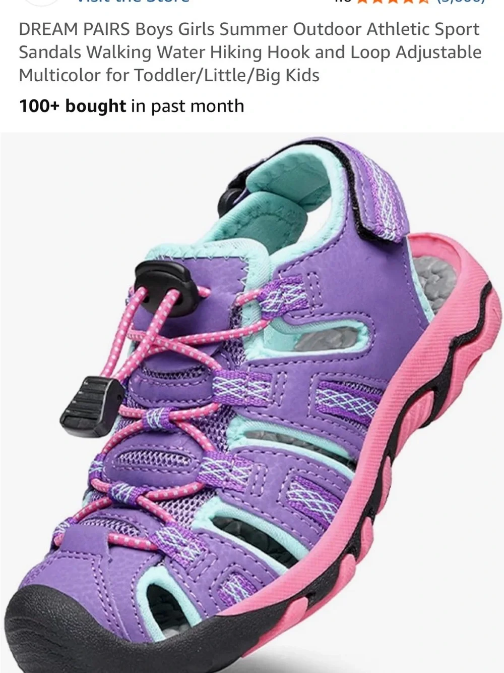 Dream Pairs Purple Aqua Kids Sport Sandals with Pink Accents